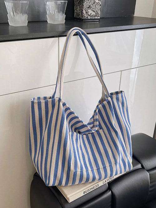 Canvas Stripe Slouchy Carry Tote Bag for Women