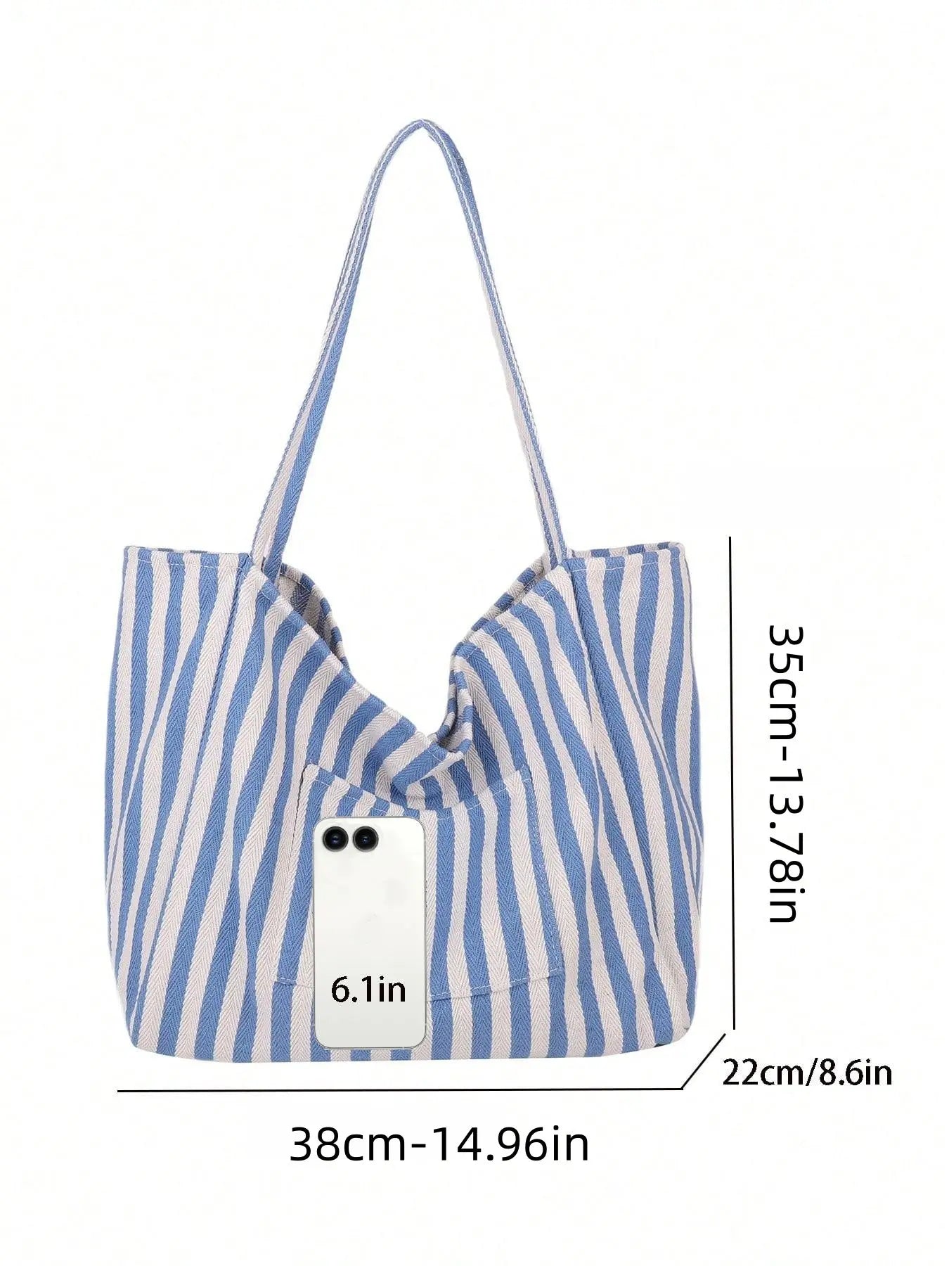 Canvas Stripe Slouchy Carry Tote Bag for Women