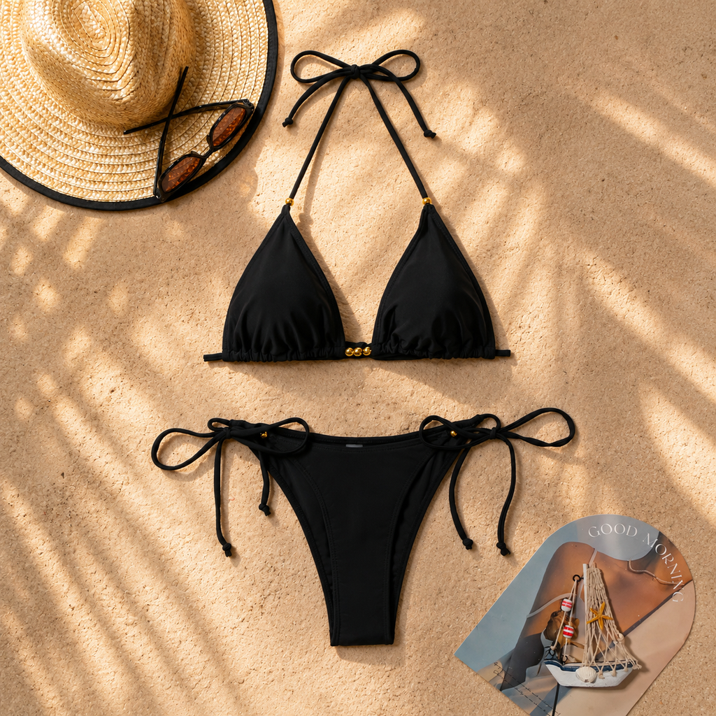 Metal Bead Split Swimsuit